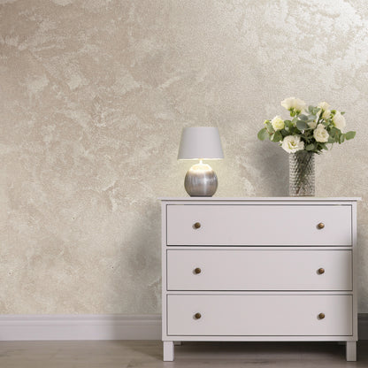 Silver Sand decorative paint in Barcelona S4 shade with a wind-blown sand textured pearlescent finish on a wall