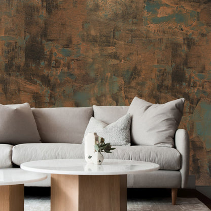 Metaliq decorative paint with an aged patina metal effect on a feature wall
